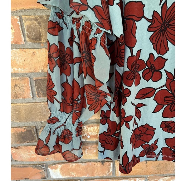 Dennis Basso Women’s Printed Caviar Crepe Ruffled Top With Chiffon Sleeves 1X - Picture 5 of 10